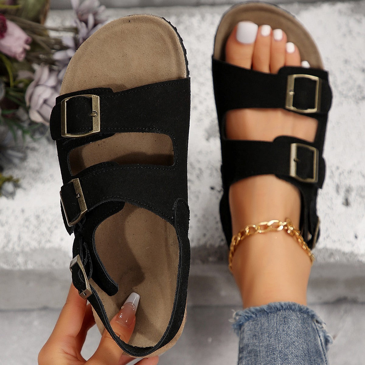 Sandales Femme en Liège Style Coréen – Confort Été & Design Chic